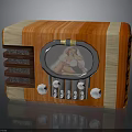 Vintage Wooden Radio With Orange Finish Circular Window Tuning Dial And Knobs