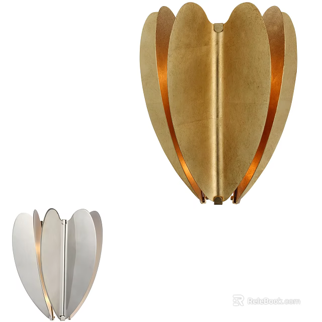 Modern Gold and Silver Petal Shaped Metal Wall Sconces with Decorative Strips 3d model 