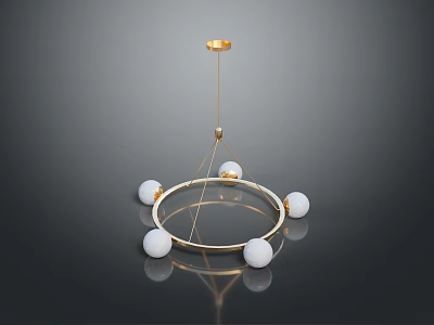 Modern Golden Circular Chandelier Design With White Spheres And Hanging Structure 3d model