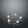 Modern Golden Circular Chandelier Design With White Spheres And Hanging Structure