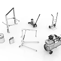Essential Industrial Equipment Including Crane Trolley Air Compressor and Tool Box for Workshop Use
