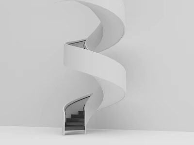 Sleek Modern Spiral Staircase With White Structure And Black Steps In Minimalist Space 3d model