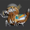 Cute Cartoon Animal with Transparent Helmet Yellow Body Blue Orange Decorations White Whiskers and Legs