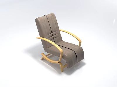 Lazy Sofa Chair Gray Fabric With Wooden Armrests Modern Comfortable Design 3d model