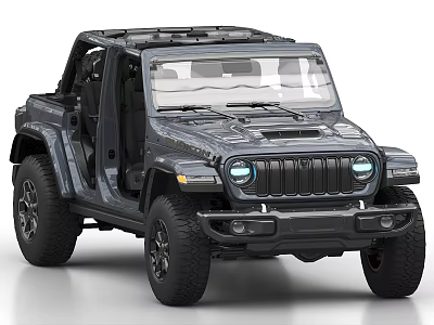 Gray Convertible Off Road Vehicle With Open Doors Bold Front Grille And Large Tires 3d model
