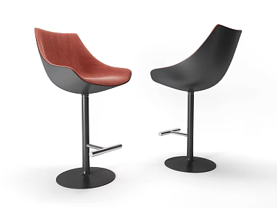 Modern Red and Black Bar Stools with Curved Backrest Round Metal Base and Footrest 3d model