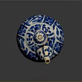 Blue And White Gourd Shaped Ceramic Sculpture With Floral Patterns And Decorative Carvings