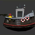 Toy Boat Model With Brown Hull Red Trim Yellow Object Ladder And Lifebuoys