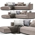 Modern Fabric Sectional Sofa With Soft Pillows And Cozy Throw Blanket 3d model