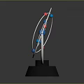Educational Scientific Model Featuring Circular Structure With Blue Red Spheres Metal Frame And Black Base