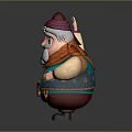 Cartoon Elderly Man Waving Hand With Red Purple Hat White Beard And Colorful Geometric Top