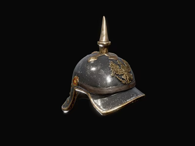 Vintage Spiked Metallic Helmet With Eagle Emblem And Gold Accents 3d model