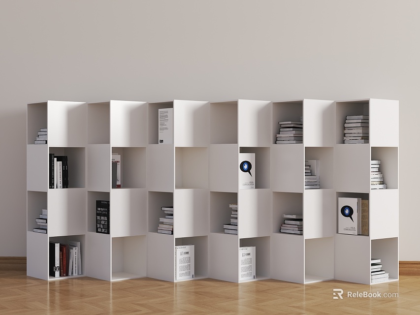 Modern White Cube Shelving Unit with Multiple Open Compartments and Books 3d model 