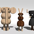 Wooden Animal Shaped Dolls Featuring Elephant Bird and Horned Designs in Natural Tones