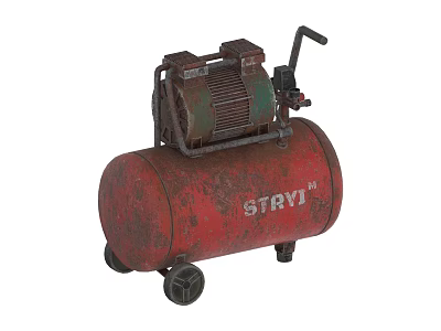 Red STRVY Industrial Air Compressor with Mobile Wheels and Rustic Design 3d model