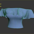 Fashionable Blue Knitted Fitted Top With Ruffled Collar And Flowy Hem