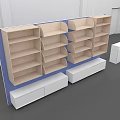 Wooden Display Shelves With Blue Backboard And White Base Storage Units 3d model