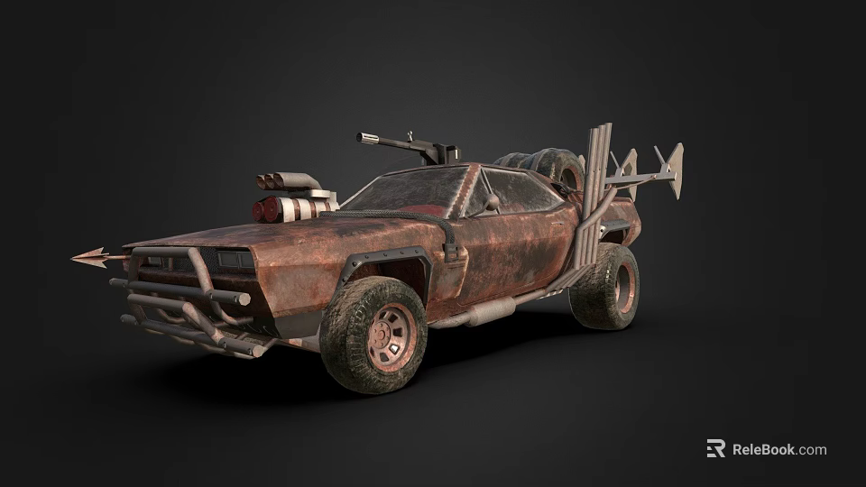Rusty Modified Post Apocalyptic Car With Weapon Large Tires And Armored Design 3d model 