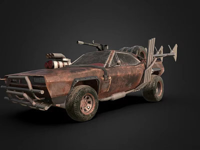 Rusty Modified Post Apocalyptic Car With Weapon Large Tires And Armored Design 3d model