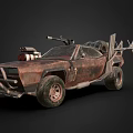 Rusty Modified Post Apocalyptic Car With Weapon Large Tires And Armored Design