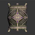 Decorative Barrel with Intricate Metal Accents and Purple Patterns on Ornate Feet Base