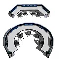 Curved Control Room Workstations With Multiple Computer Monitors And Office Chairs 3d model