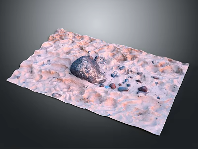 Natural Undulating Sandy Terrain With Large Rock And Scattered Small Pebbles 3d model