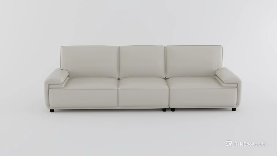 Casual Sofa Set Leather Beige Modern Minimalist Three Seater Comfortable Design 3d model