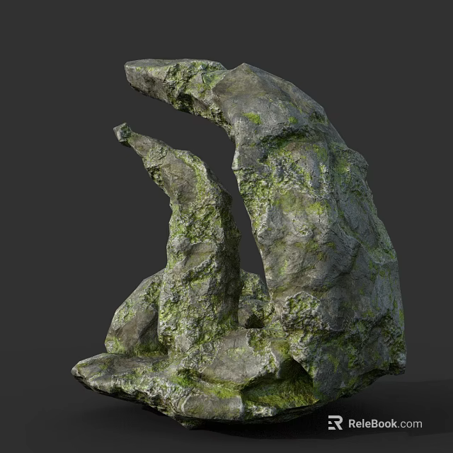 Moss Covered Natural Rock Formation With Arch Shaped Structure And Textured Surface 3d model 