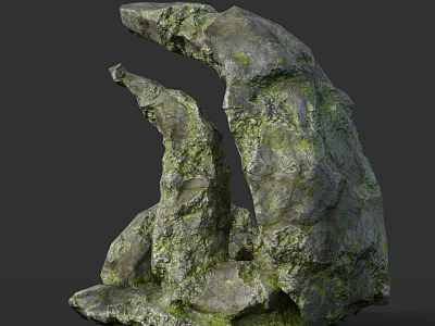 Moss Covered Natural Rock Formation With Arch Shaped Structure And Textured Surface 3d model