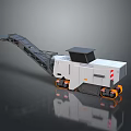 White Gray Mobile Industrial Equipment with Long Conveyor Belt Black Top Warning Stripes on Wheels
