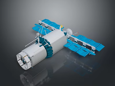 Space Station Model Featuring White Module And Blue Solar Panels Structure 3d model