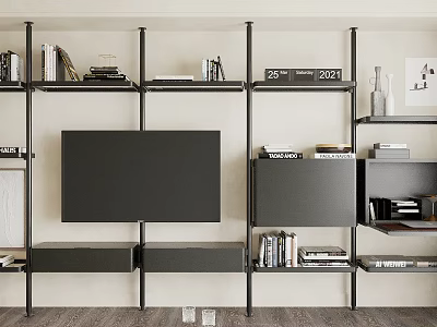 Modern Living Room Display Shelves With TV Books And Decorative Items In Open Design 3d model