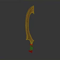 Sculptural Carving Red Curved Blade With Wooden Handle And Intricate Patterns