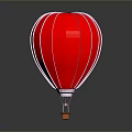 Red Hot Air Balloon With White Vertical Stripes And Orange Basket 3d model