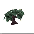 Cartoon Tree with Purple Textured Trunk Green Leaves and Small Star