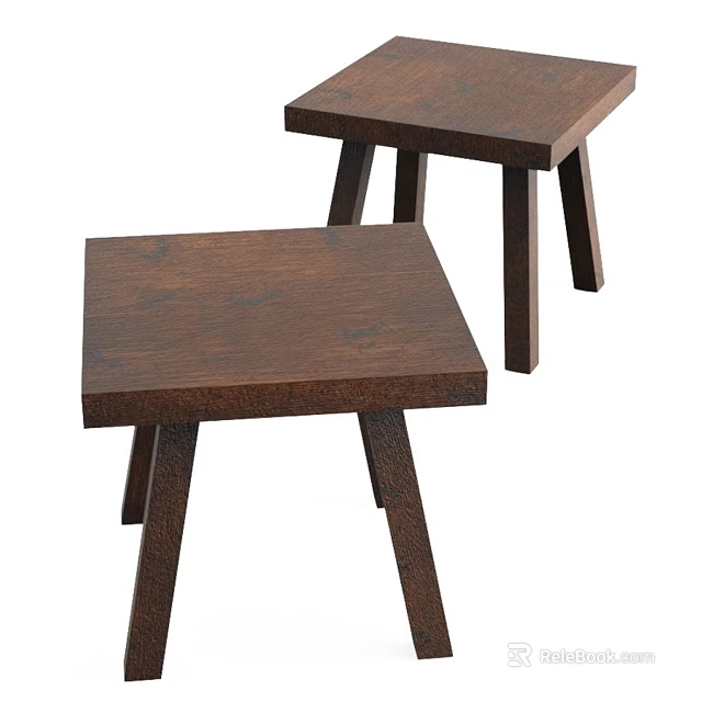 Two Simple Wooden Stools With Square Tops And Sturdy Four Legs Design 3d model