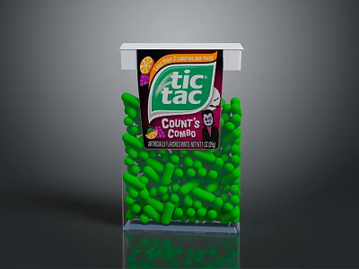 Tic Tac Count's Cherry Flavored Green Candies In Transparent Plastic Box 3d model
