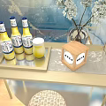 Traditional Chinese Style Exhibition Booth With Mountain Water Background Lantern And Wine Bottles