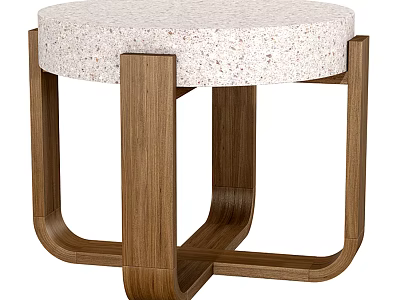 Modern Round Side Table With Terrazzo Top And Curved Walnut Wood Legs For Living Room 3d model