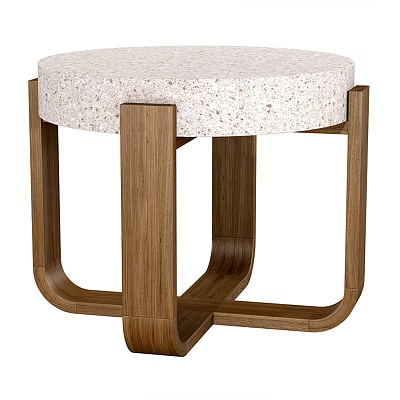 Modern Round Side Table With Terrazzo Top And Curved Walnut Wood Legs For Living Room 3d model