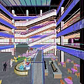 Modern Multi Story Atrium Interior Design With Curved Staircase Green Plant And Seating Areas