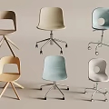 Office Chair Macaron Color Leisure Chair Wooden Chair Computer Chair Swivel Slide Wheelchair 3d model