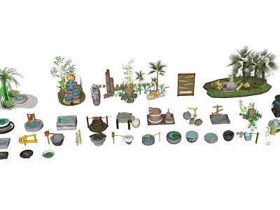 Chinese landscape sketch waterscape decoration sketch stone mill sink 3d model