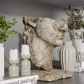 Minimalist Decorative Ornament Combination with Various Vases Table Lamp Sculpture and Plants on Shelf