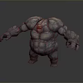 Game Movie Character with Massive Build Blue Glowing Lines Rock Like Skin and Yellow Eyes