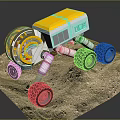 Lunar Rover With Yellow Top White Body And Large Wheels On Moon Sandy Terrain