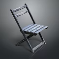 Distressed Blue Gray Wooden Folding Chair With Simple Plank Seat Back And Wood Grain