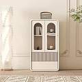 White Entryway Console Cabinet With Glass Doors Books Decorative Items Striped Panel And Green Plant