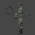 Military Soldier In Camouflage Uniform With Helmet Rifle And Russian Flag Patch
